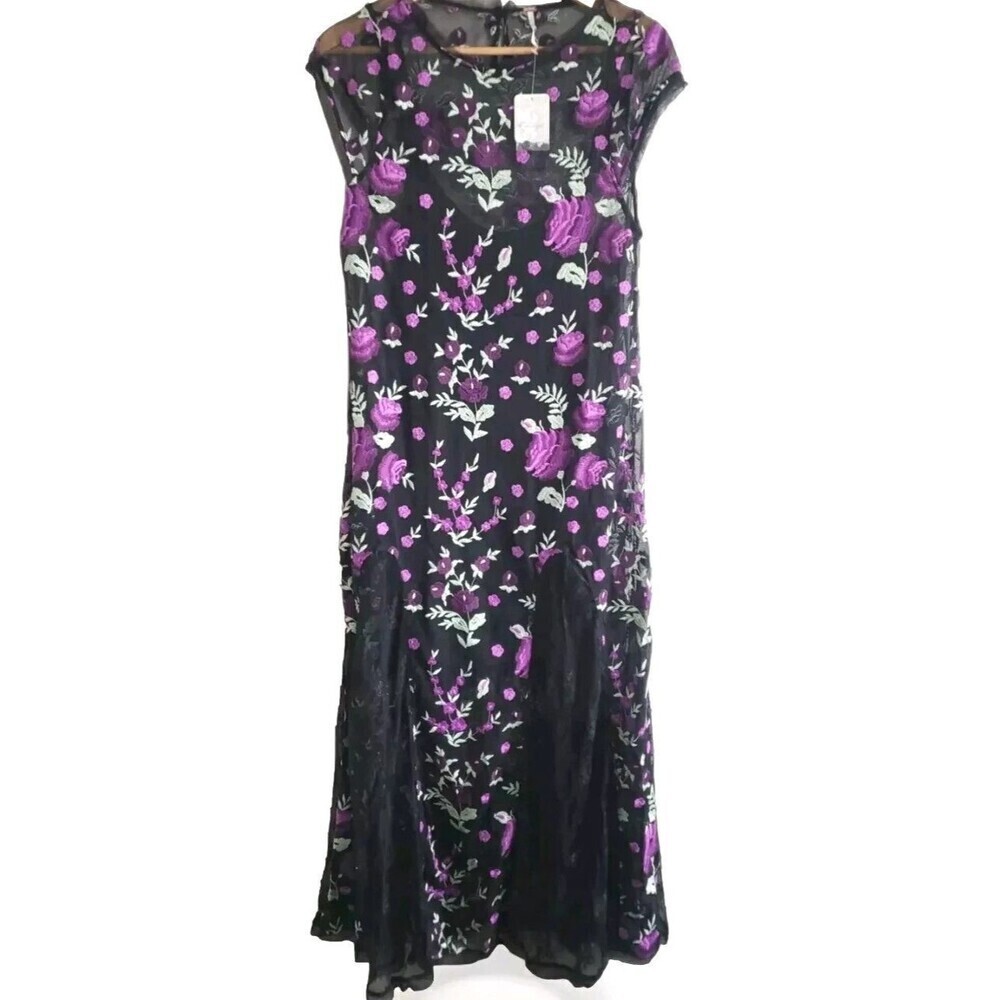 Free People Sky Bright Maxi Dress Fairy Black Floral Embroidered Womens Small